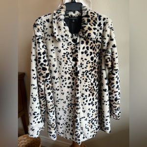 Leopard print, faux fur coat.